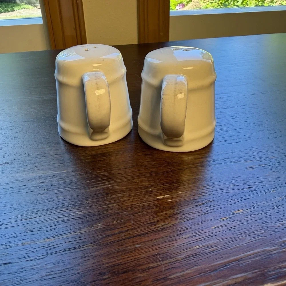 Two Pottery Barn Salt Shaker With Handles‎ White Color (no Plugs)